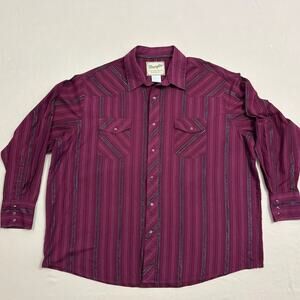 Wrangler Men's Maroon Long Sleeve Pearl Snap Western  Striped Shirt Size XXL